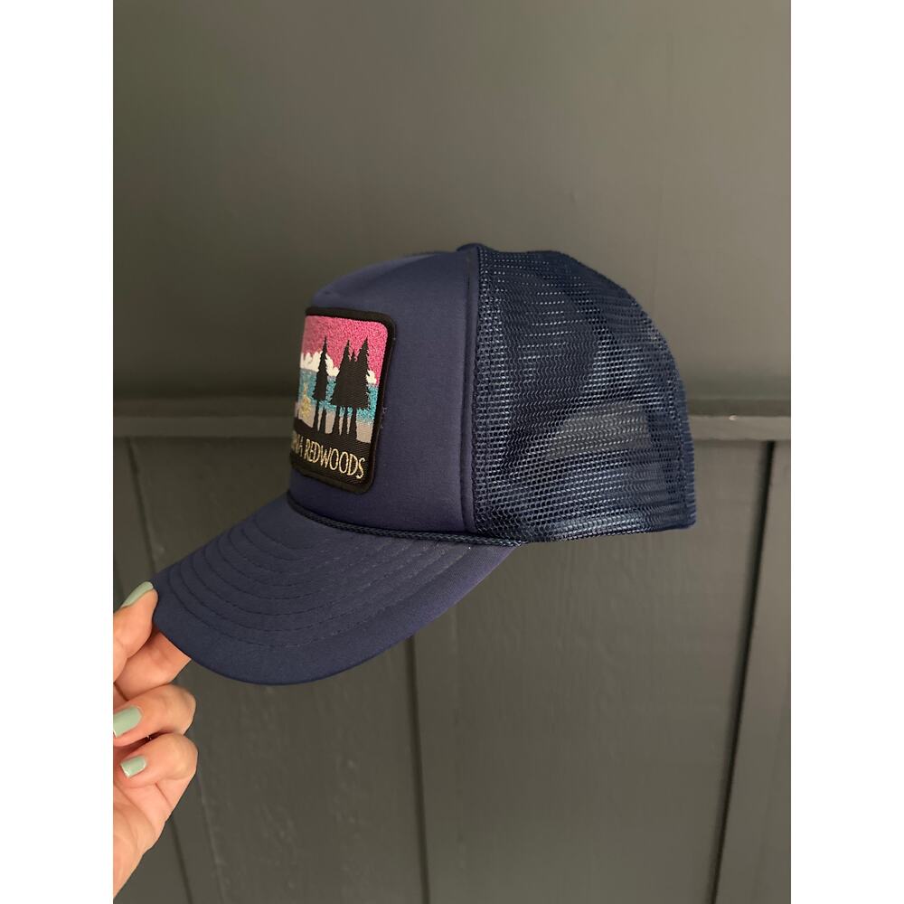 Vintage California Redwoods Trucker Hat Cap Deep Blue Adjustable - Picture 4 of 8